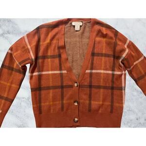 Rachel Zoe Autumn Orange Plaid Cardigan Set Women's US Size M